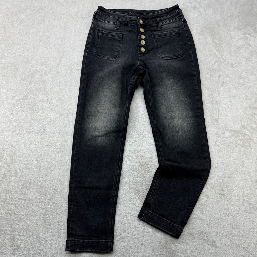 Pilcro and the Letterpress Jeans Women 26P Black High Rise Slim Button Fly Patch